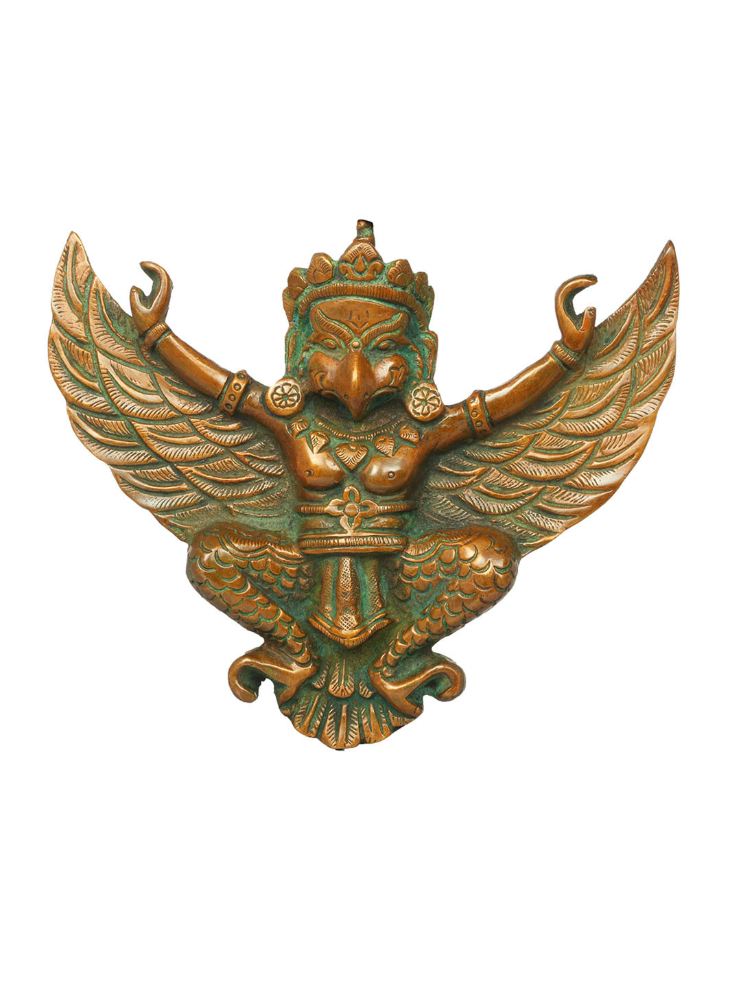 Exotic India Garuda Brass Ethnic Motifs Antique Pooja Room Spiritual Wall Decor-5In