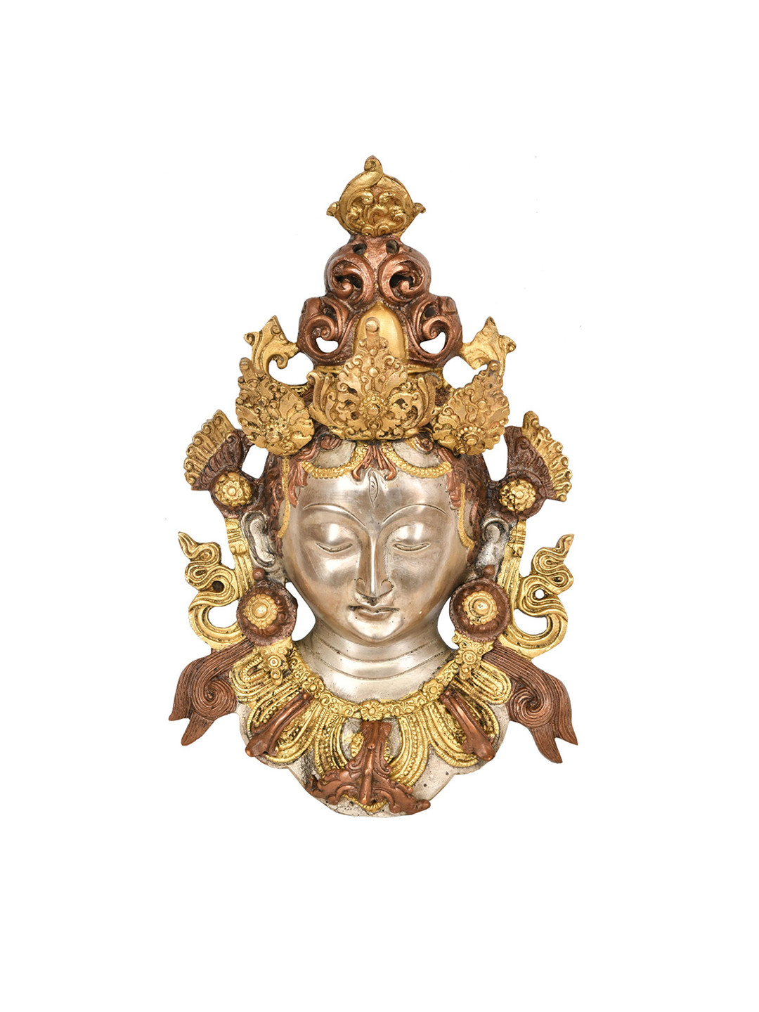 Exotic India Devi Tara Brass Ethnic Motifs Antique Pooja Room Spiritual Wall Decor-12.3In