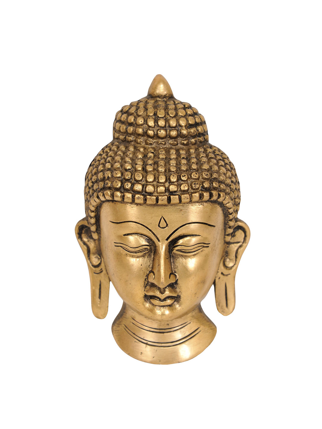 Exotic India Buddha Wall Hanging Brass Glossy Pooja Room Spiritual Wall Decor-5.3In