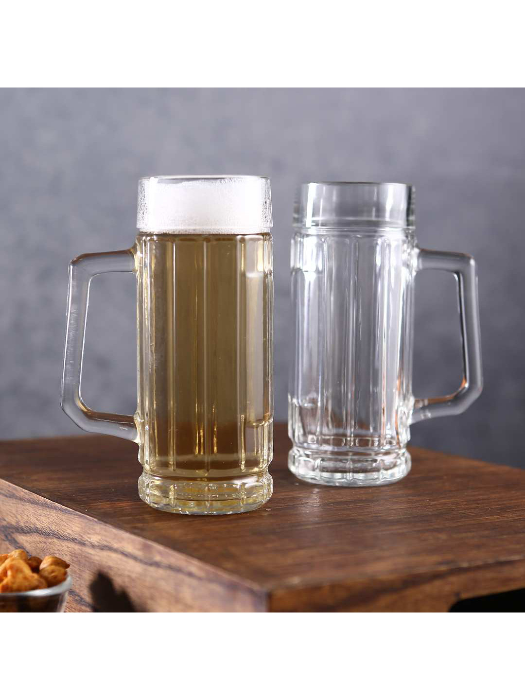 Wonderchef Modena Transparent Set Of 2 Textured Dishwasher Safe Beer Mugs 330 ml Each