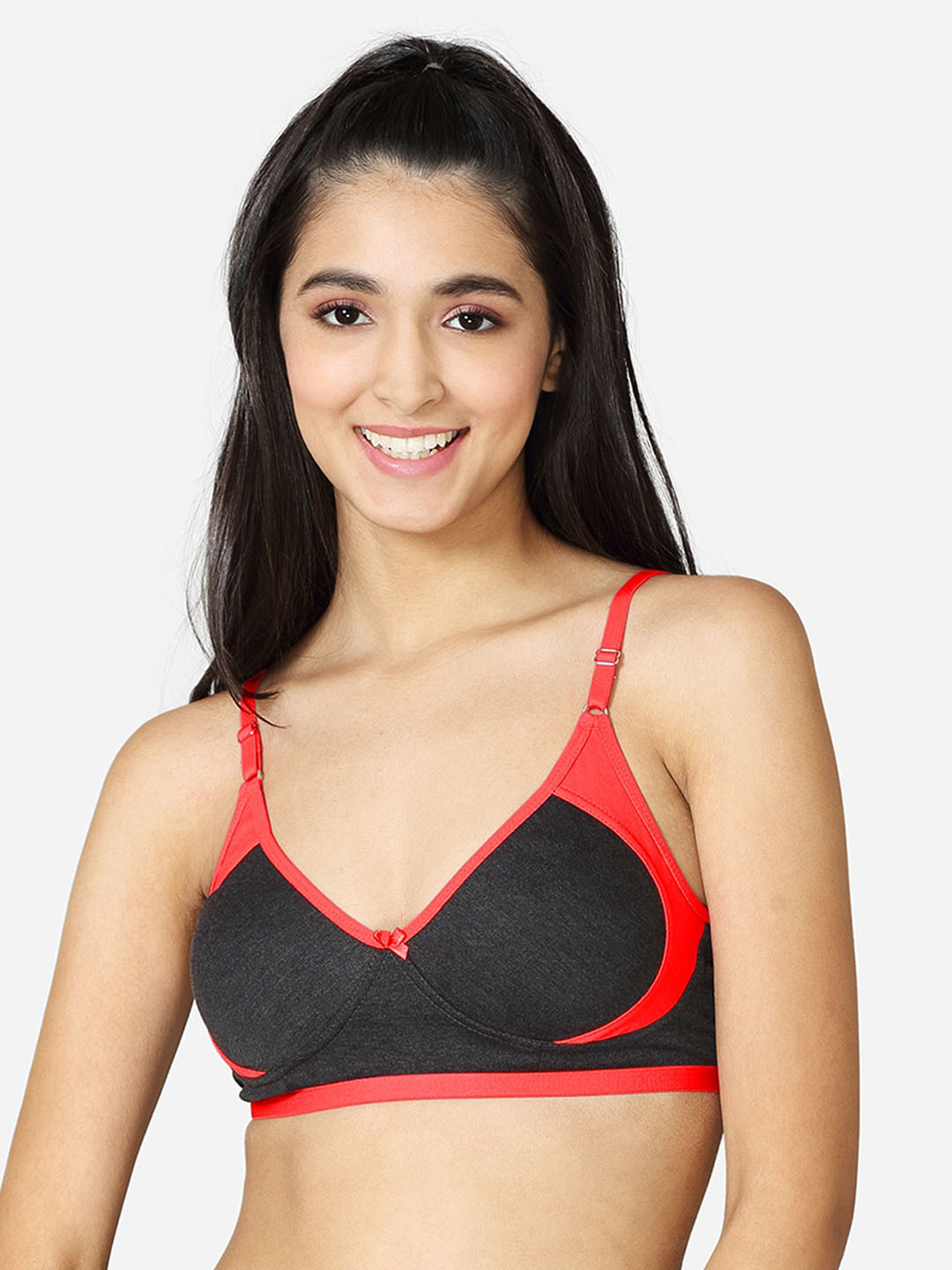 VStar Grey Melange & Red Double Layered Contrast Tape T-shirt Bra ME-B-BLACKMELANGERED