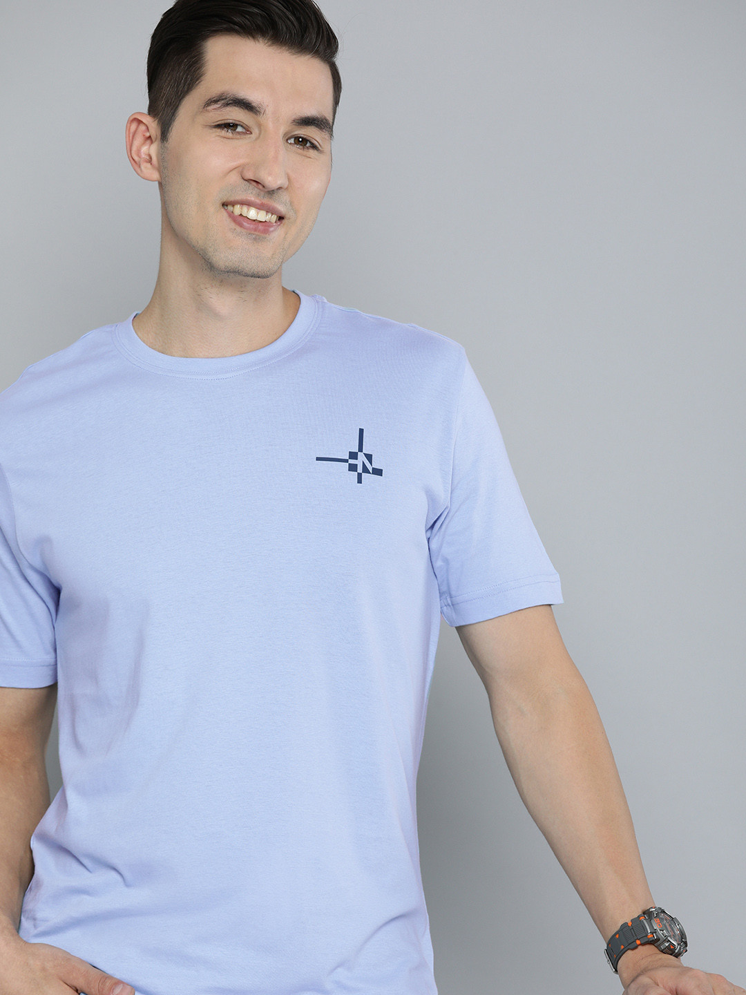 HERE&NOW Men Blue Pure Cotton T-shirt