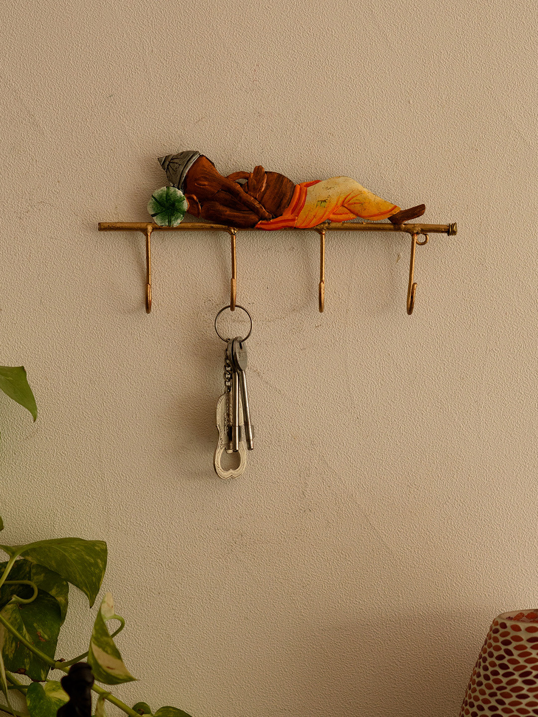 eCraftIndia Brown & Yellow Lord Ganesha Resting Metal Key Holder