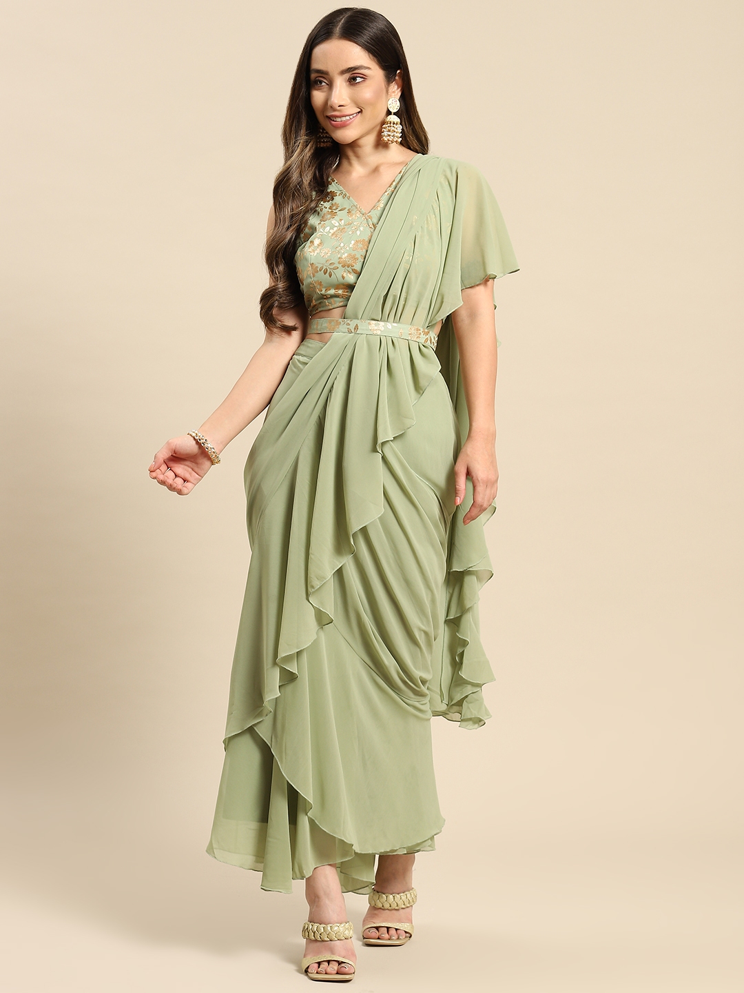 Myntra green saree outlet