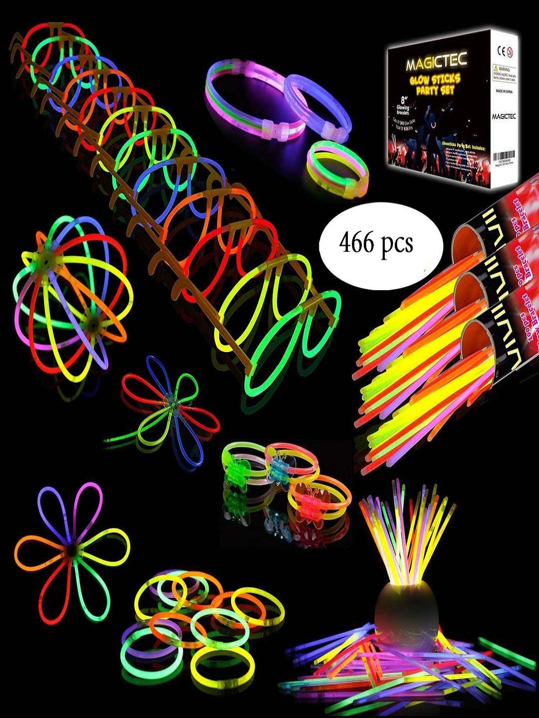 CHOCOZONE Pack Of 466 Multi-Colored Light-Up Glow Sticks Festive Decor
