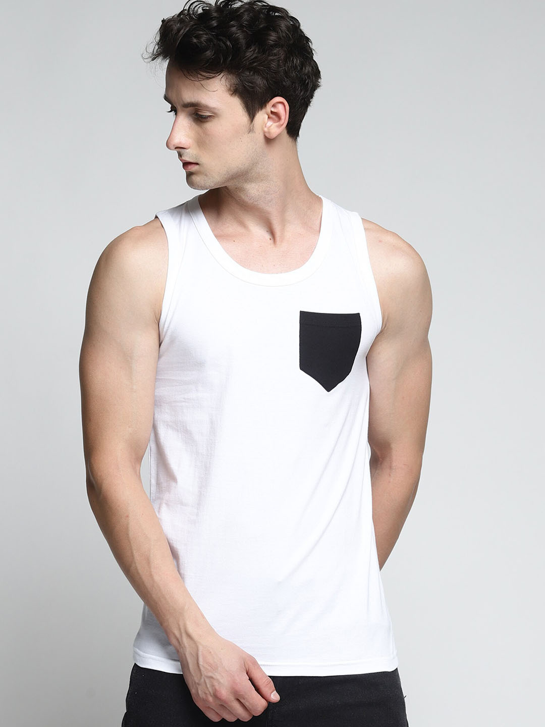 Trends Tower Men White & Black Solid Cotton Innerwear Vests