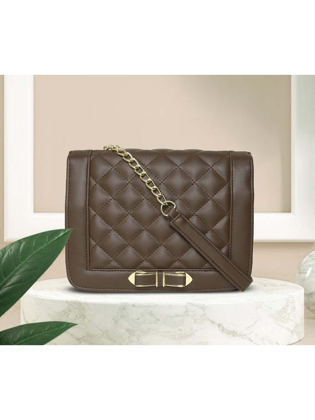 AMYENCE Brown Shopper Sling Bag with Quilted