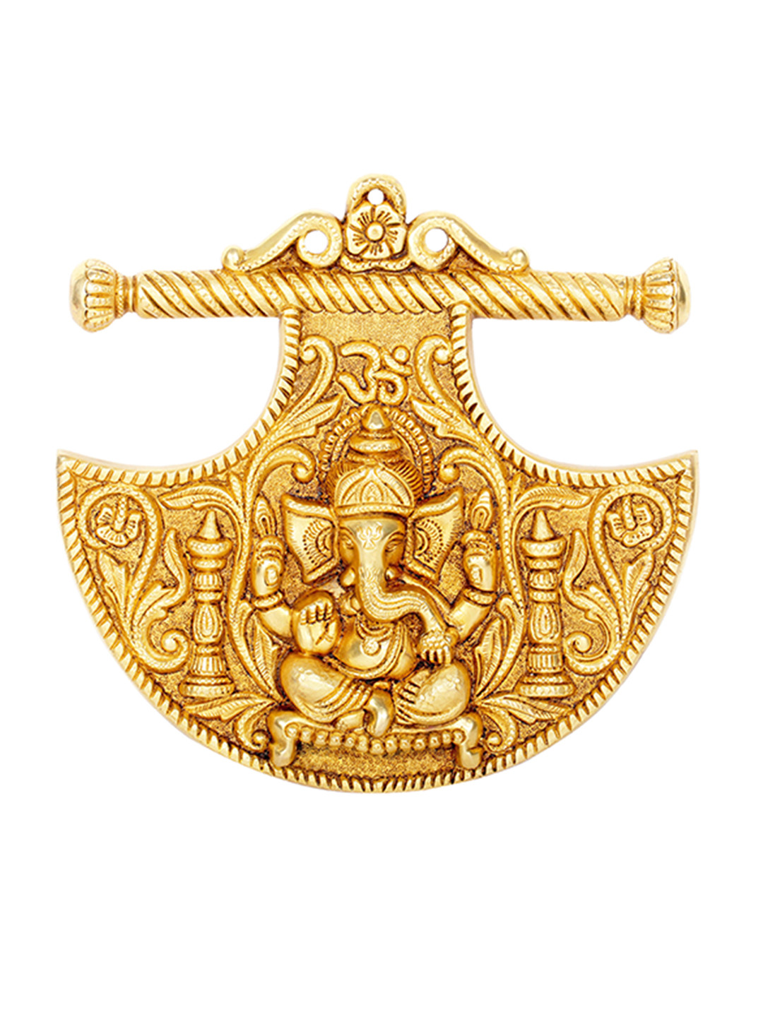 Exotic India Ganesha Brass Ethnic Motifs Glossy Pooja Room Spiritual Wall Decor-10.6In