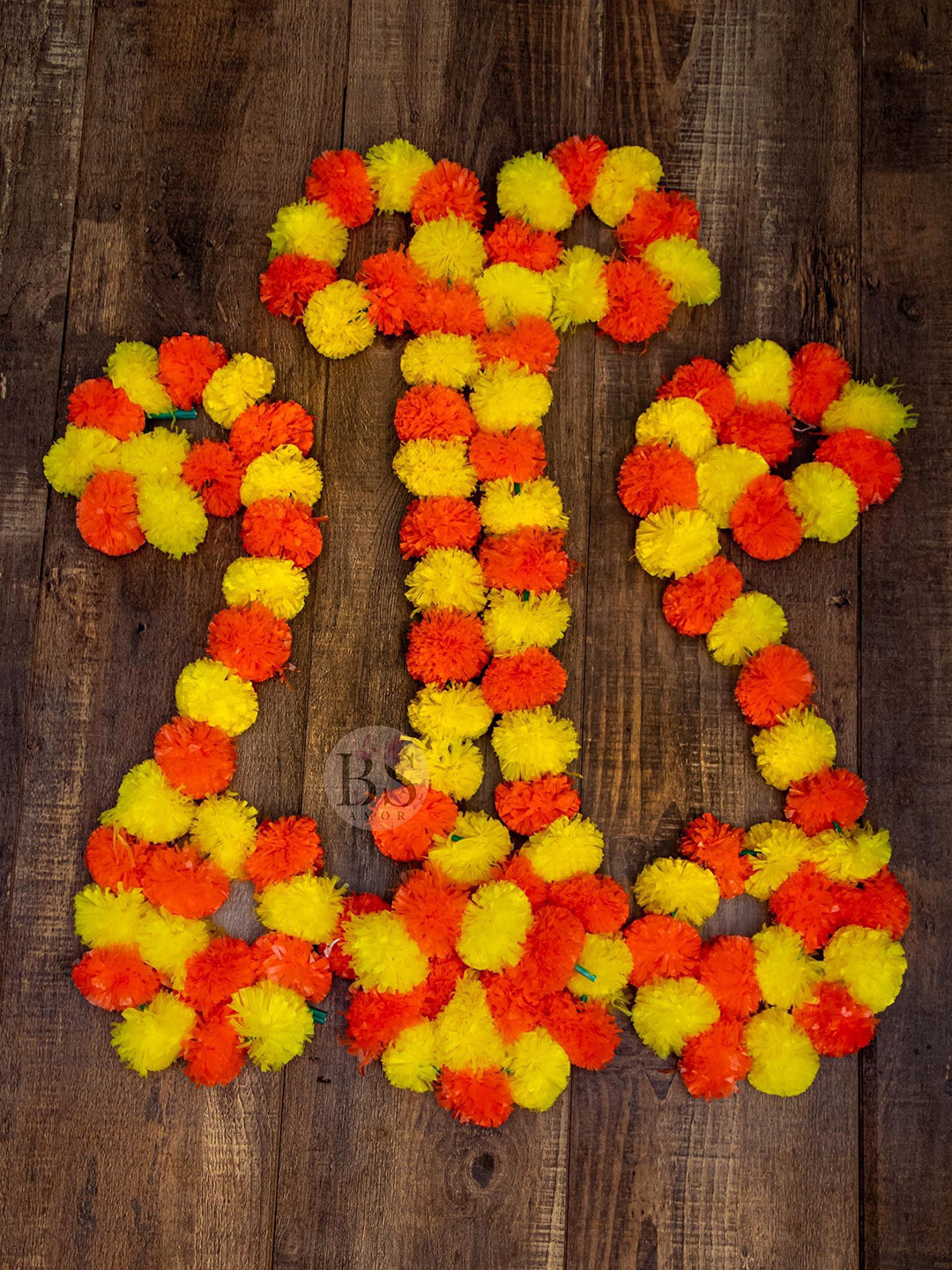 BS AMOR Pack Of 5 Orange & Yellow Marigold Garland Artificial Flower