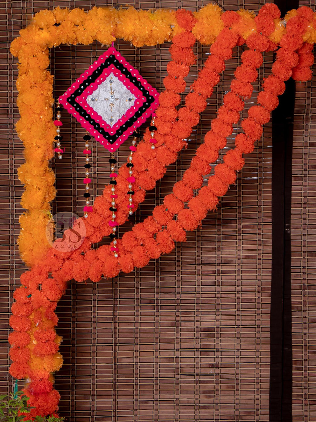 BS AMOR Set Of 5 Orange Solid Marigold Garland