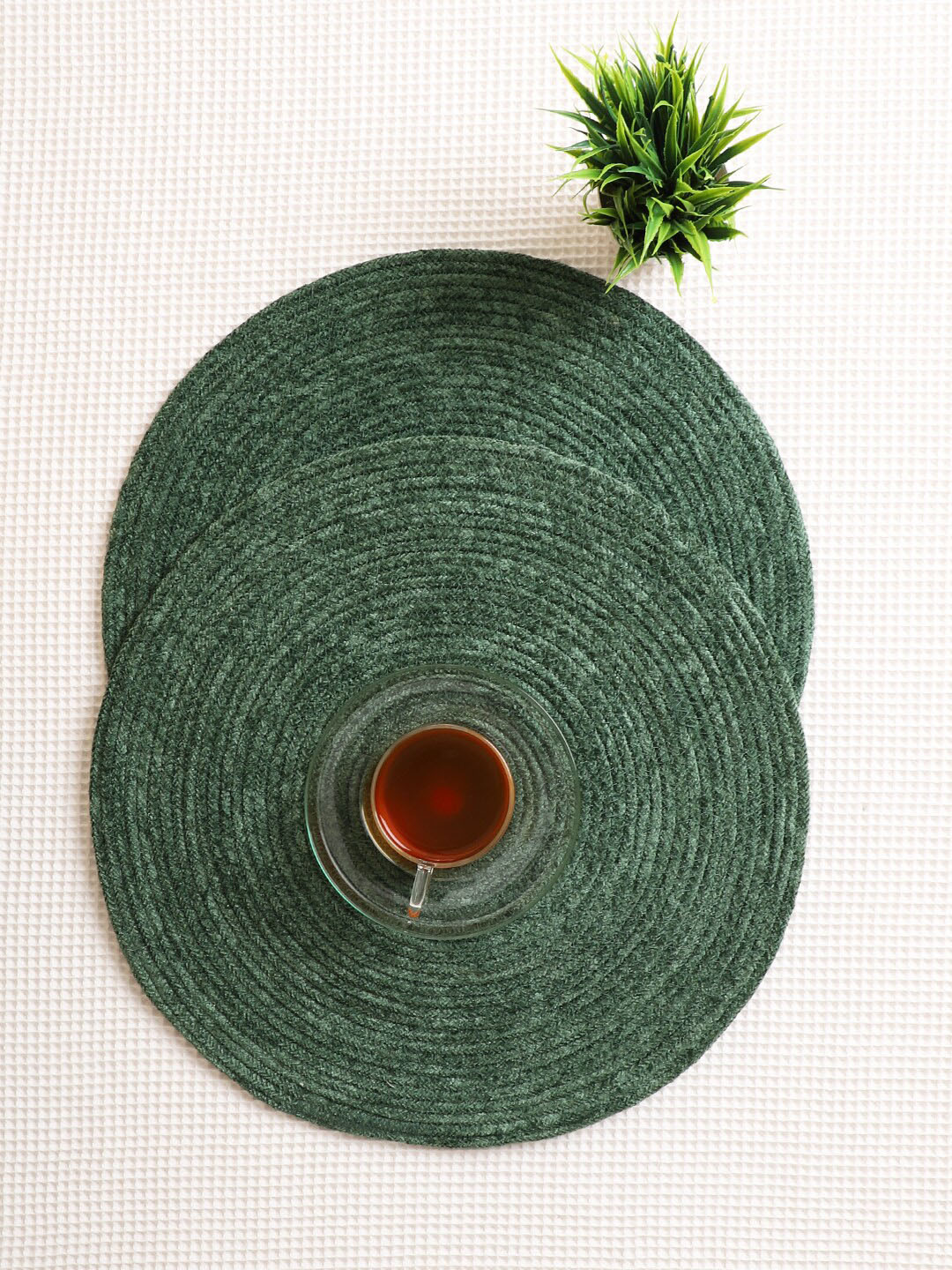 Jamio Firati Set Of 2 Green Self-Design Table Placemats