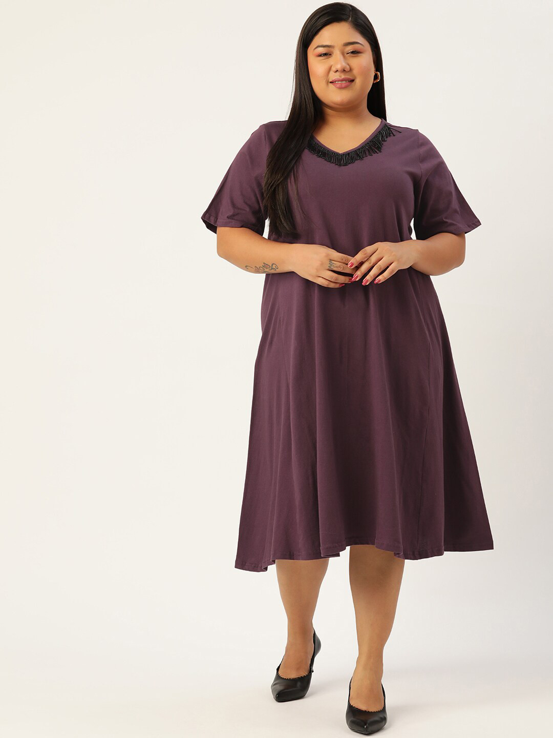 theRebelinme Purple A-Line Midi Dress  Plus Size