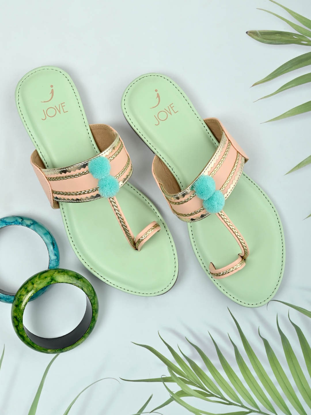 Jove Women Peach-Coloured One Toe Flats