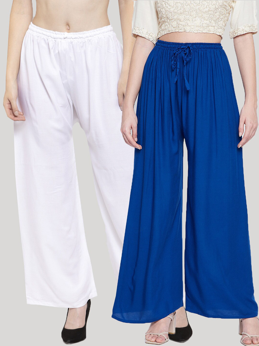 Clora Creation Women Pack of 2 Blue & White Solid Palazzos