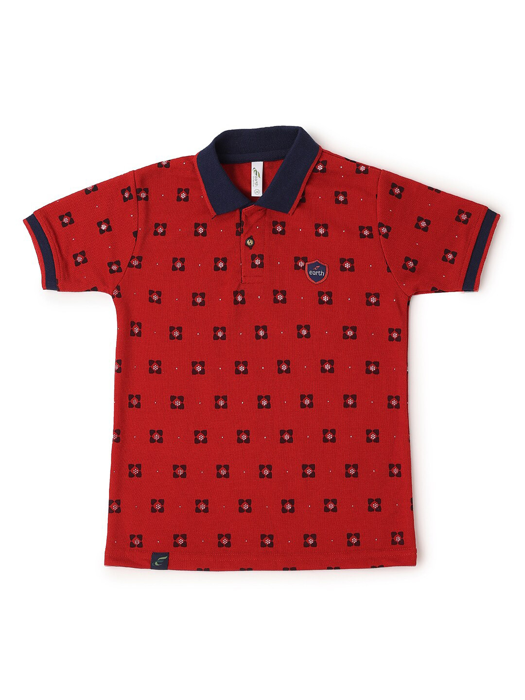 earth conscious Boys Red Printed Polo Collar Cotton T-shirt