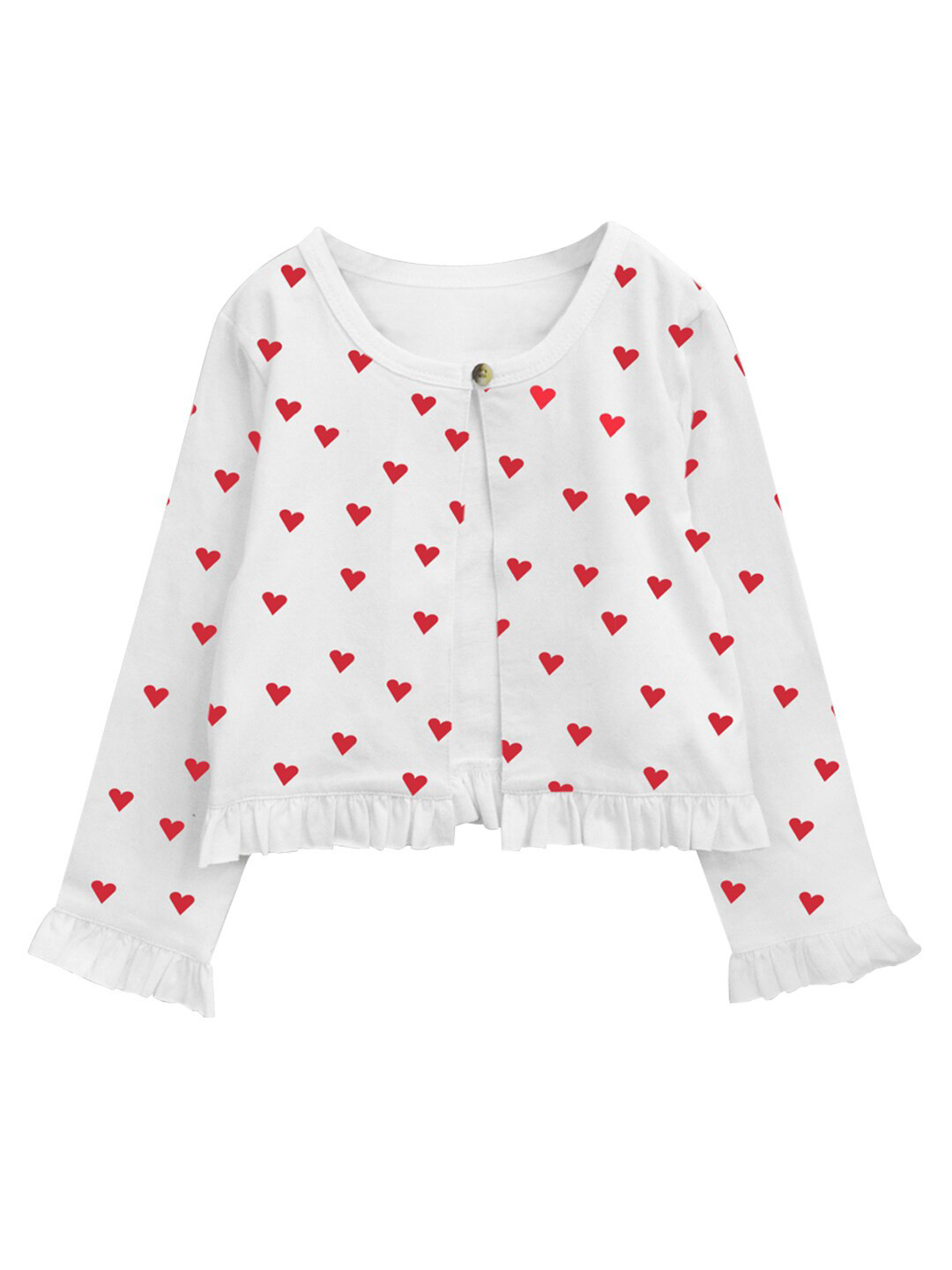 A T U N Girls White & Red Printed Cardigan