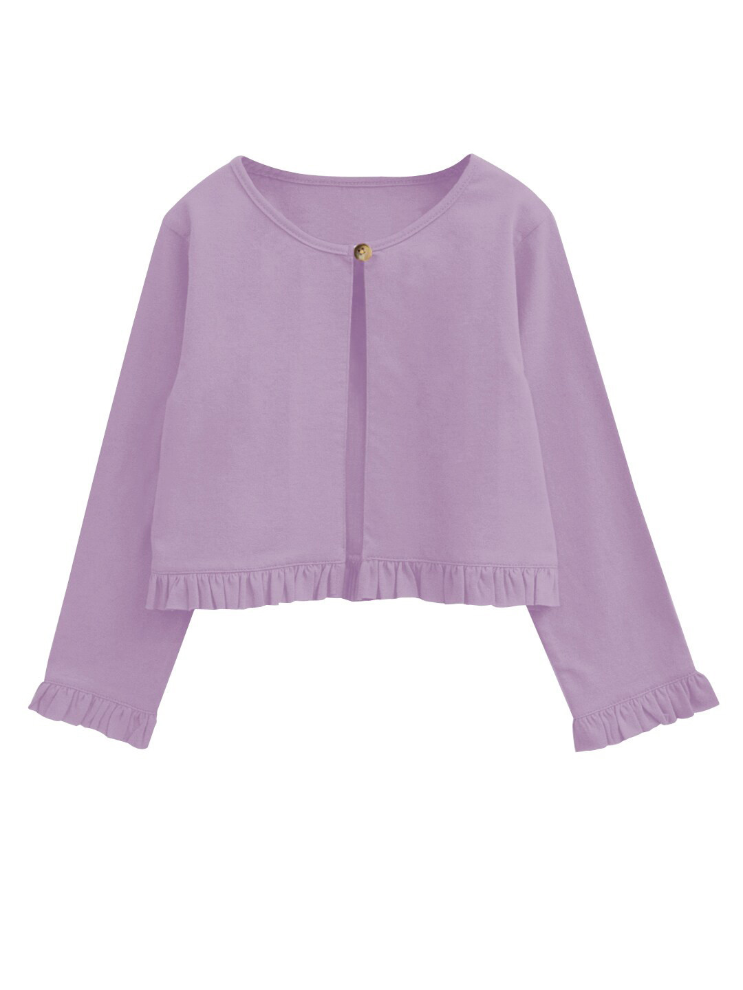 A T U N Girls Lavender Solid Pure Cotton Cardigan