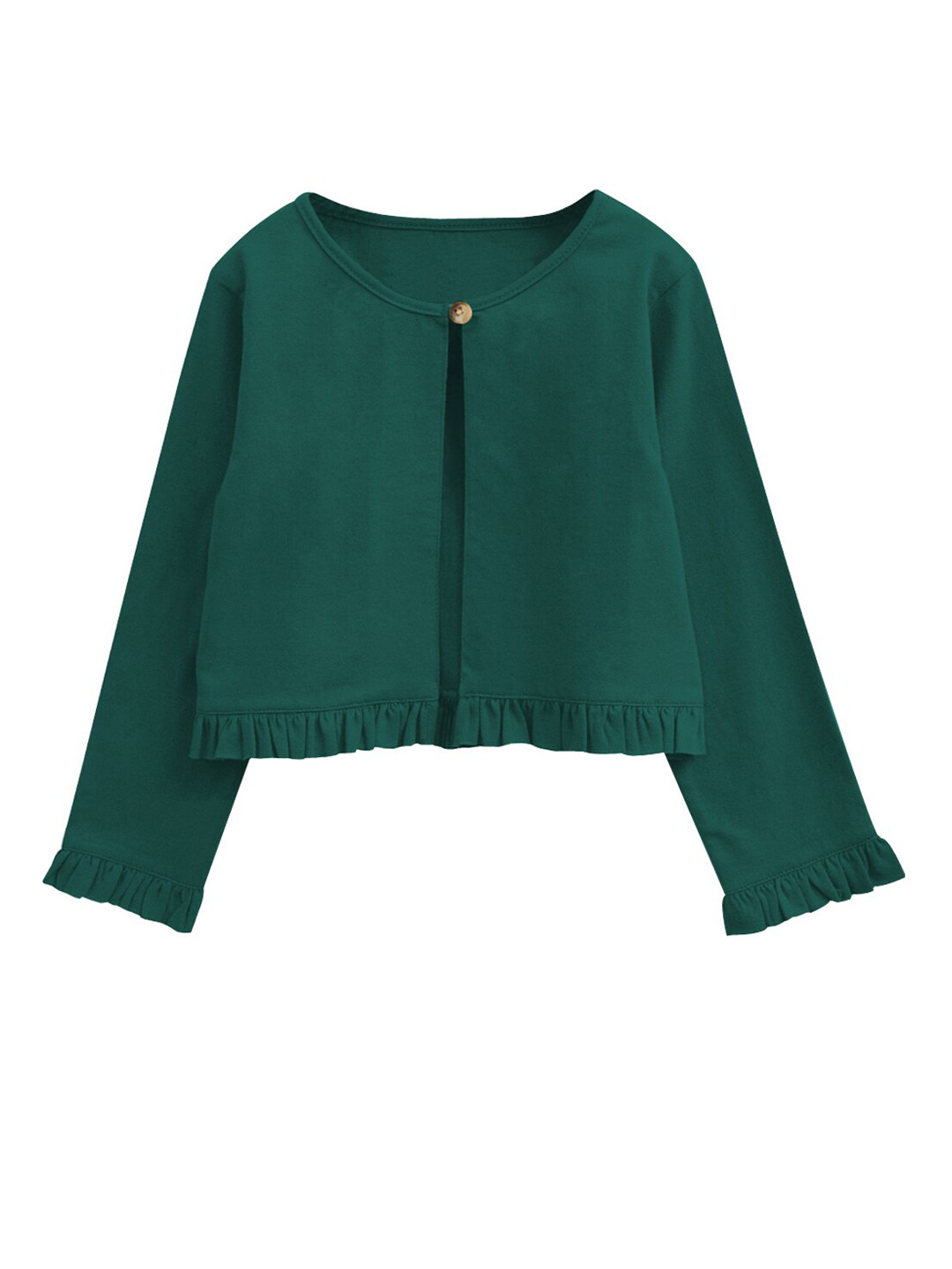 A T U N Girls Green Striped Cotton Cardigan