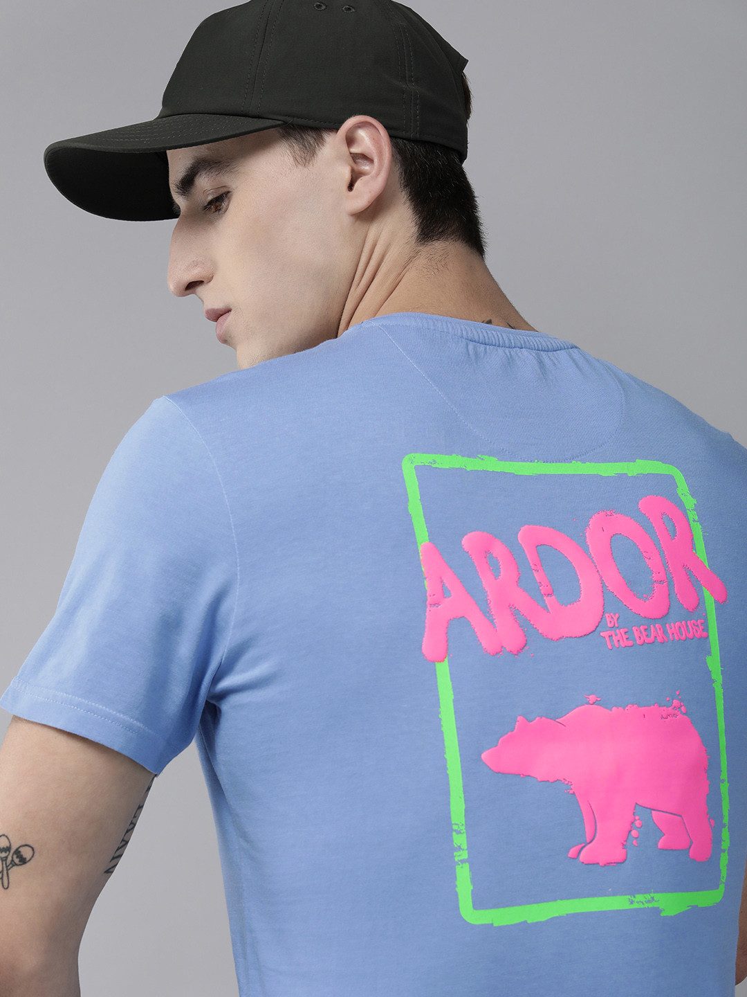 THE BEAR HOUSE Ardor Edition Men Blue Pure Cotton Brand Logo Printed Slim Fit T-shirt
