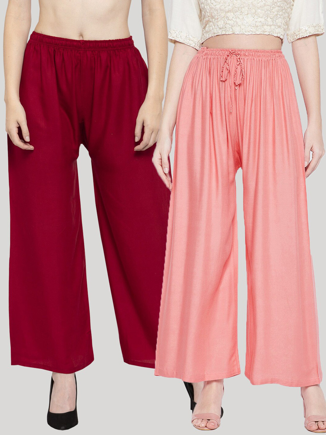 Clora Creation Women Pack Of 2 Pink and red Flared Ethnic Palazzos