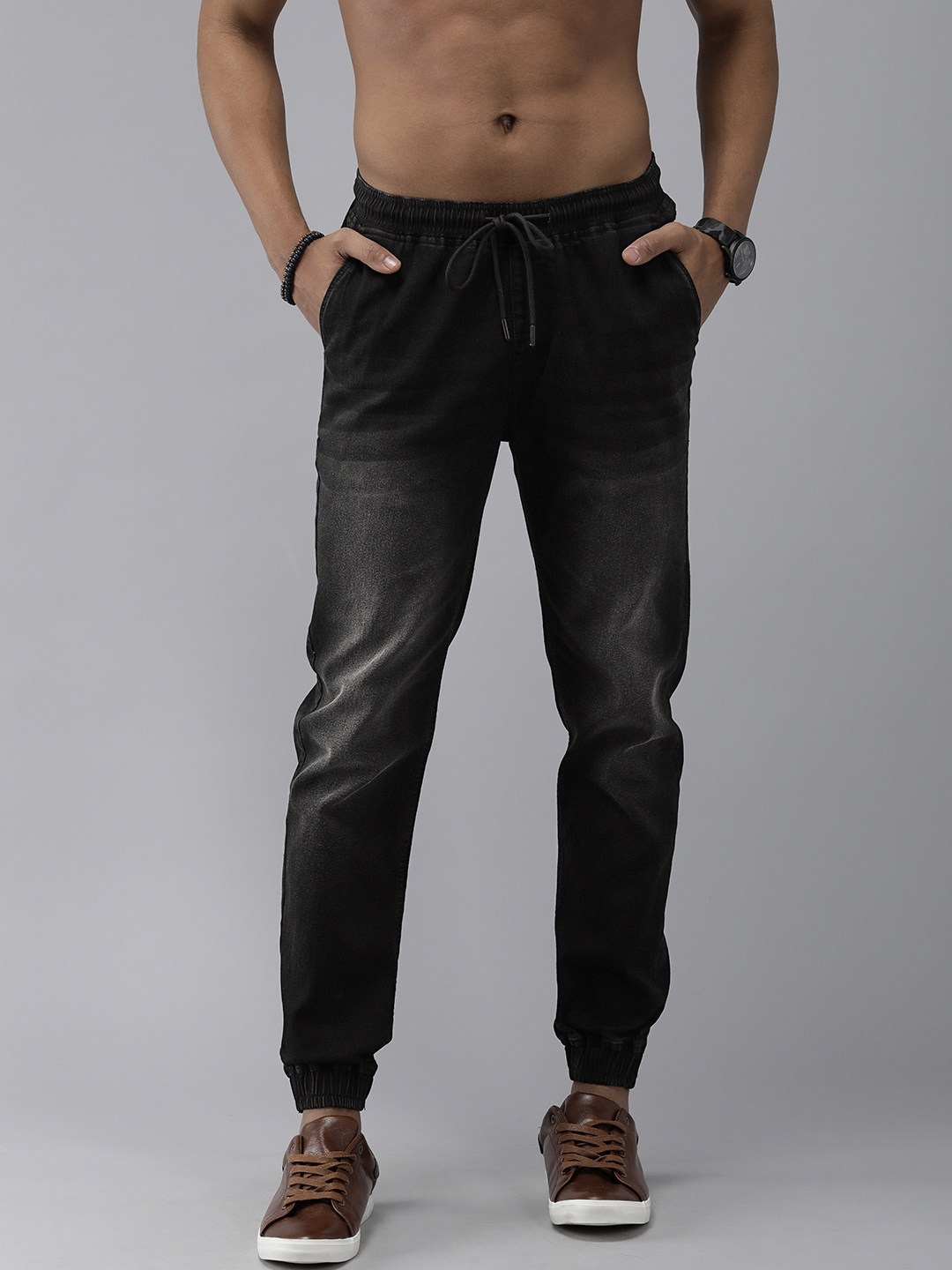 Black jean joggers mens on sale