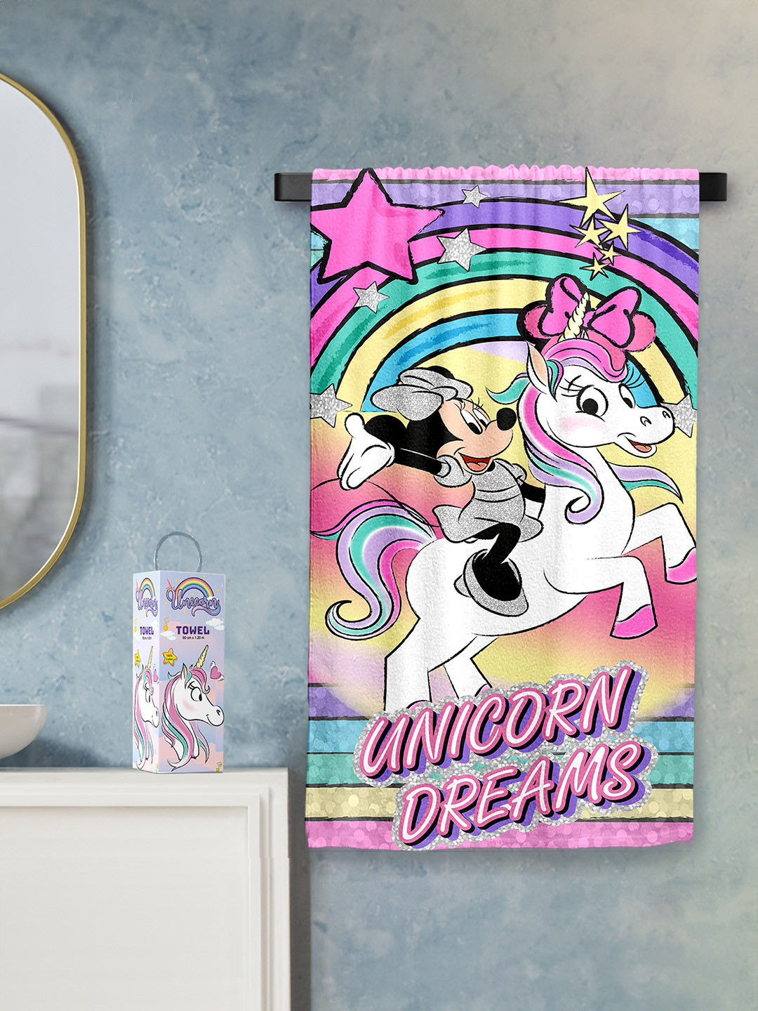 YK Girls Purple Unicorn Printed 380 GSM Cotton Bath Towel