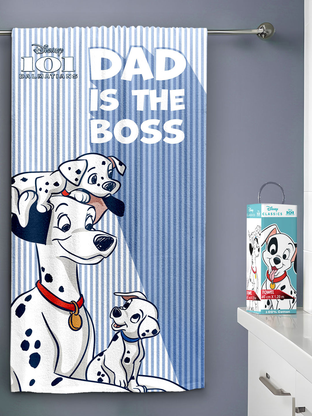 YK Kids Blue Dalmatians Printed GSM 380 Cotton Bath Towel