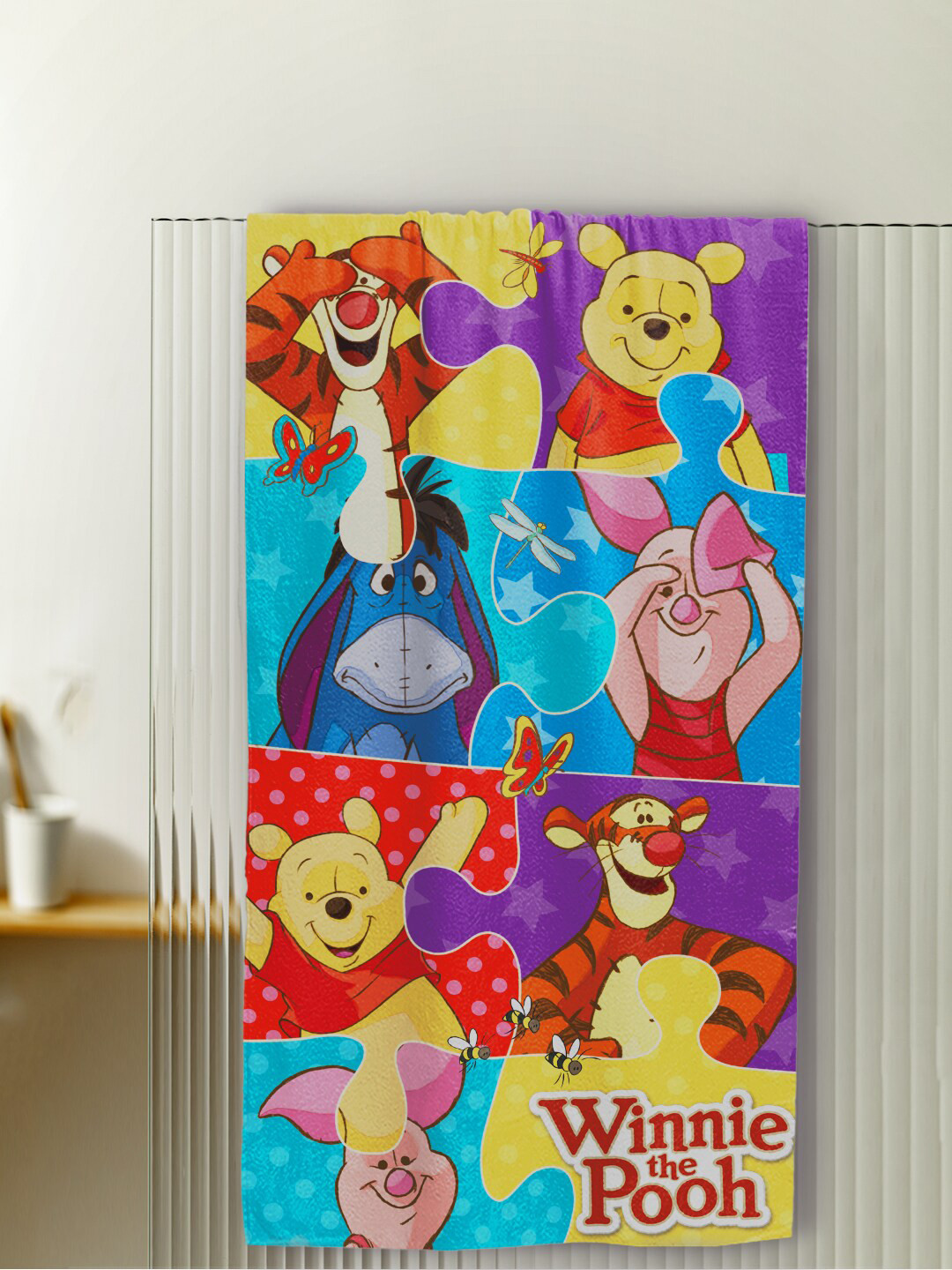 YK Kids Blue Winnie The Pooh Printed 380 GSM Pure Cotton Bath Towel