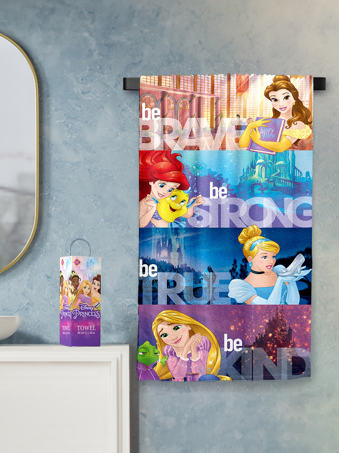 YK Girls Purple Princess Printed Pure Cotton 380 GSM Bath Towels