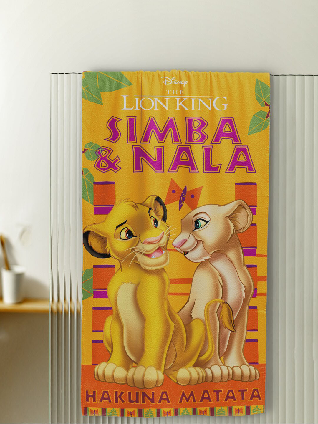 YK Kids Yellow Lion King Printed Pure-Cotton 380 GSM Bath Towels
