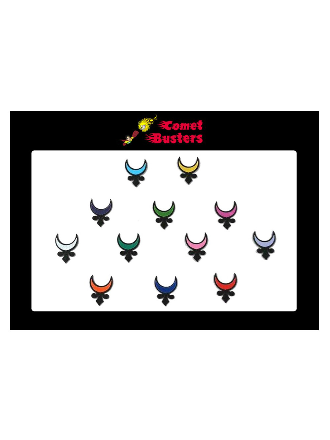 Comet Busters Multicolored Crescent Shaped Bindis - 12 Pcs