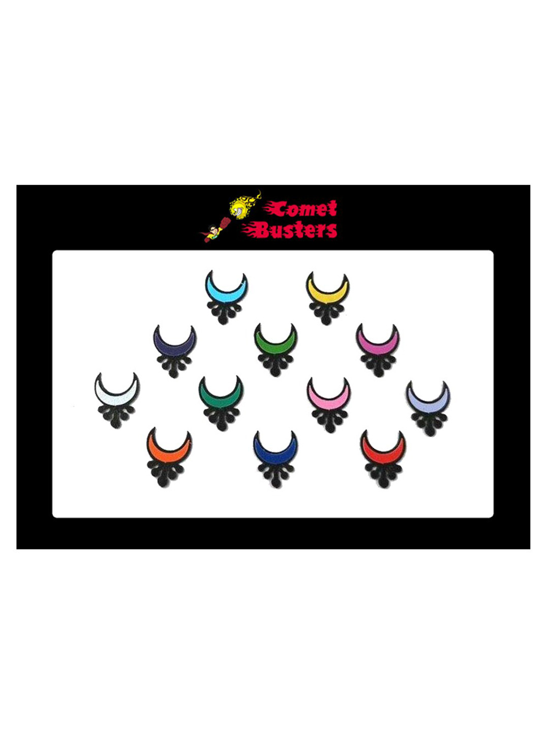 Comet Busters Multicolored Crescent Shaped Bindis - 12 Pcs