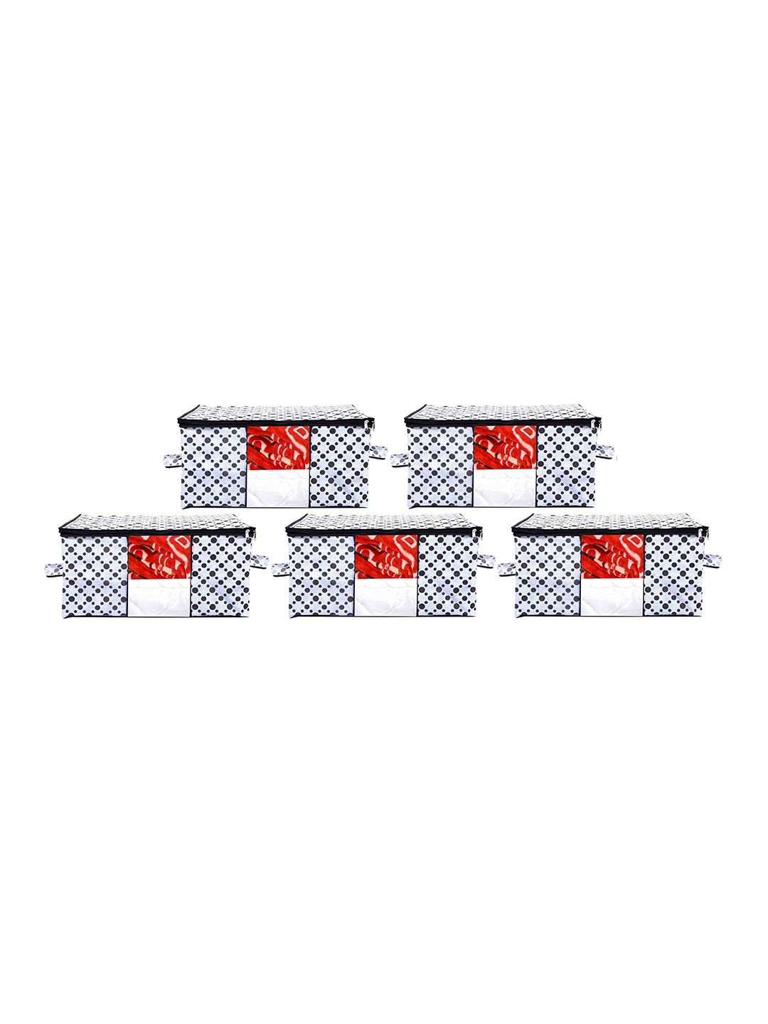 Home Fresh Set Of 5 White Printed  Saree Organisers