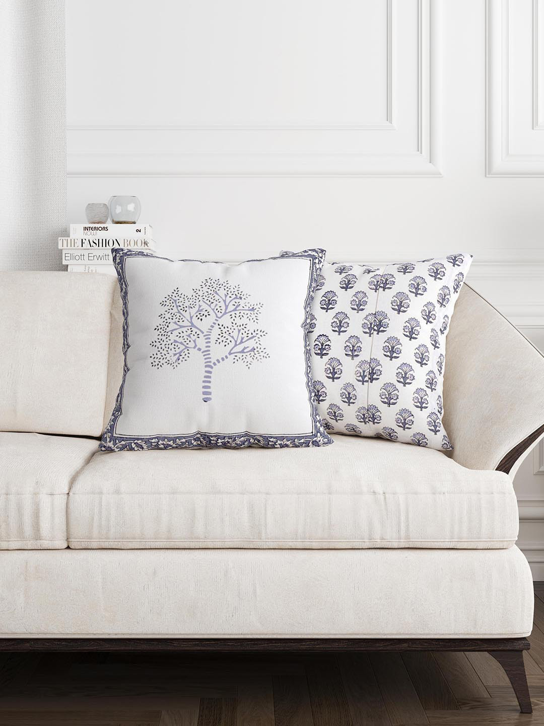 BLOCKS OF INDIA TREE Grey Ethnic Motifs Cotton Breathable 2 Pcs Cushion Covers -16x16In