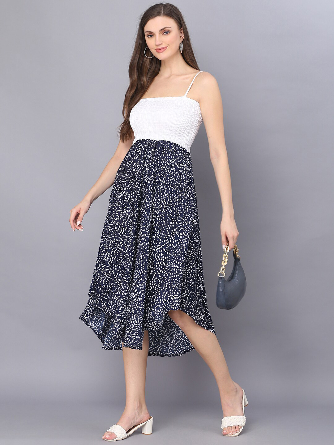 Vastralay Navy Blue Floral Midi Dress