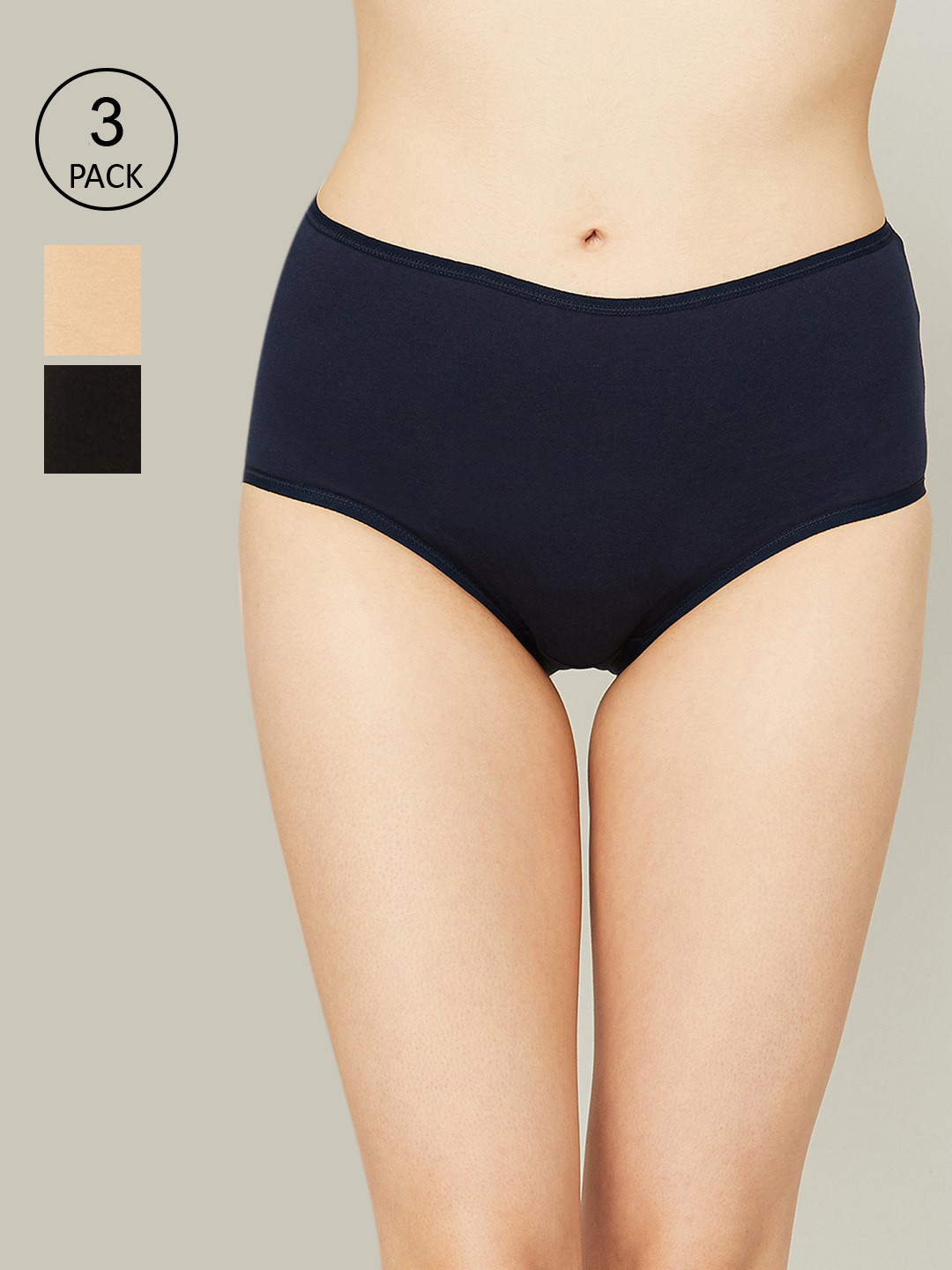 Ginger by Lifestyle Women Black & Beige Cotton Pack Of 3 Printed Cotton Briefs