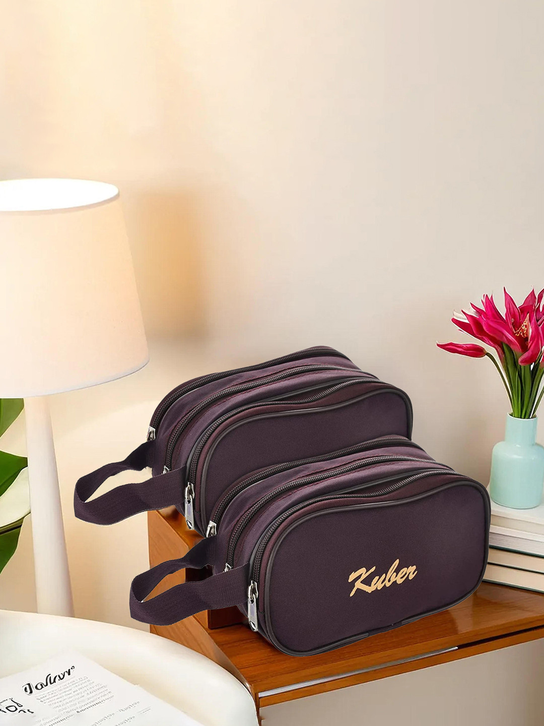 Kuber Industries  Set Of 2 Wine Solid Multi-Purpose Toiletry Kit