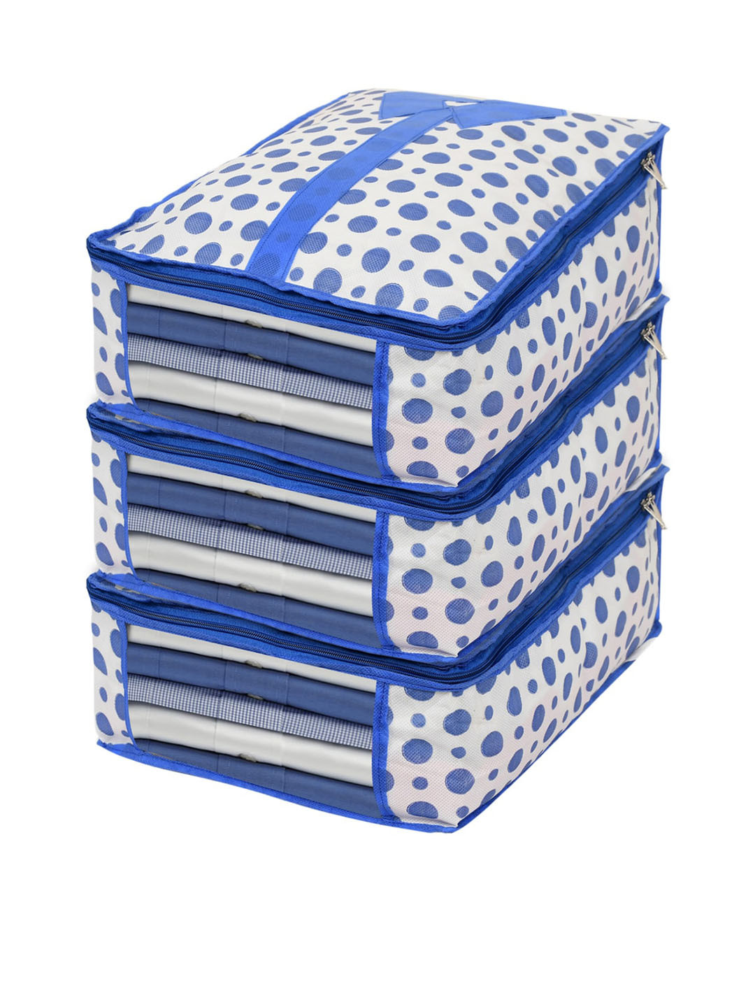 Kuber Industries Pack of 3 Blue Dot Printed Shirt Organisers