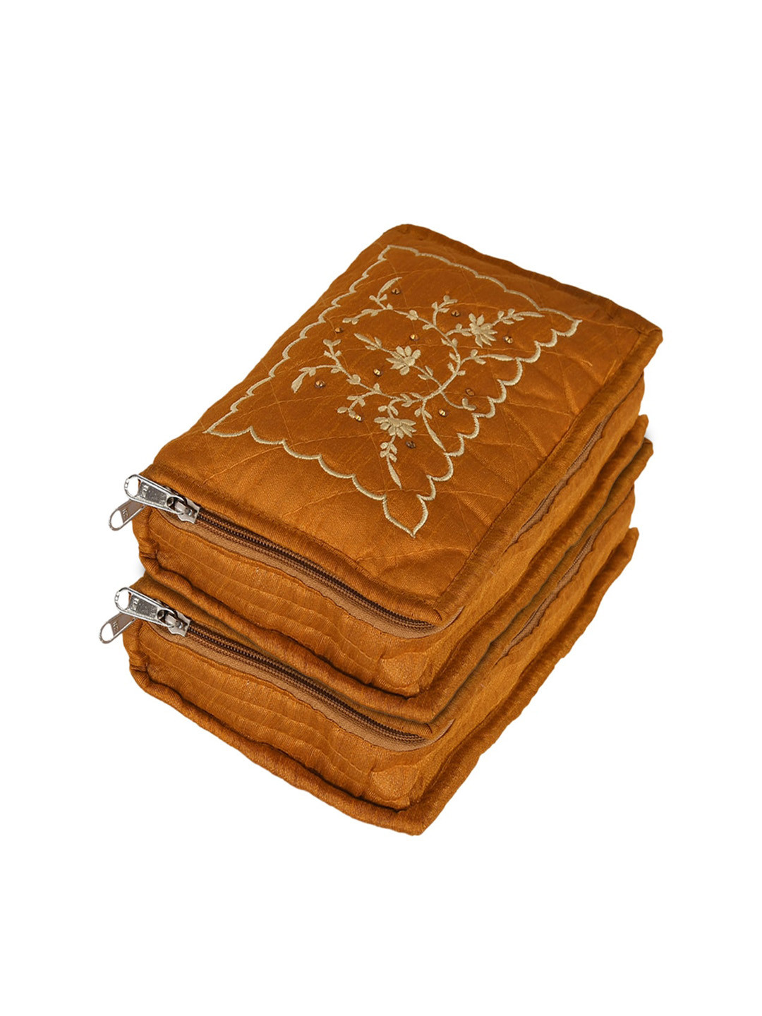 Kuber Industries Set Of 2 Mustard Embroidered Jewellery Organisers