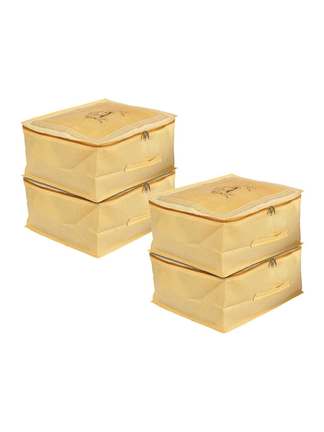 Kuber Industries Set Of 4 Gold-Colored Duli-Printed Wardrobe Organiser