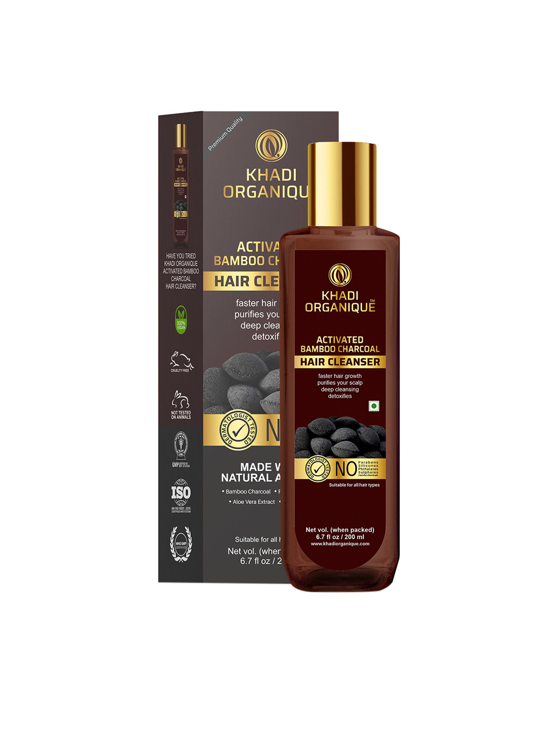 Khadi Organique Activated Charcoal Shampoo For Hair Growth & Scalp Deep Cleansing - 200 ml