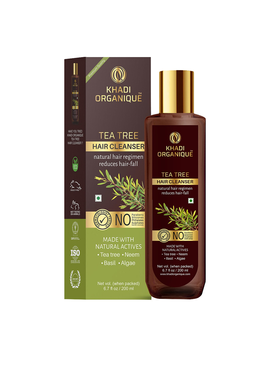Khadi Organique Tea Tree Hair Cleanser with Neem & Basil - Reduces Hair Fall - 200ml