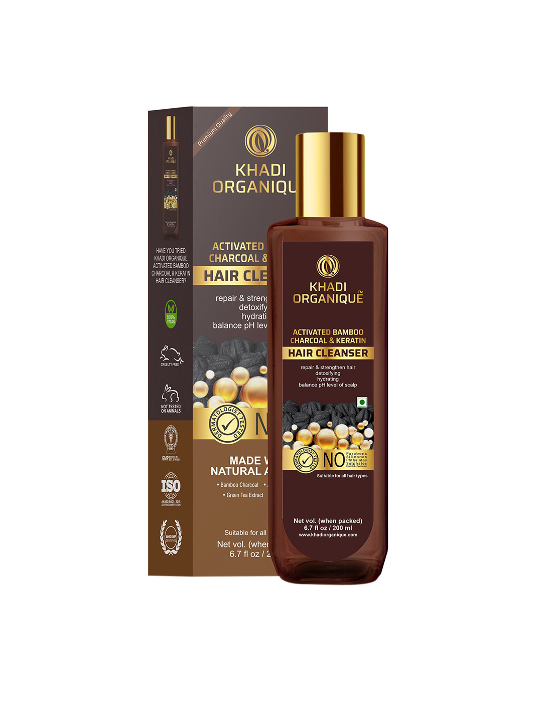 Khadi Organique Activated Charcoal & Keratin Shampoo For Hair Growth & Deep Cleanse- 200ml