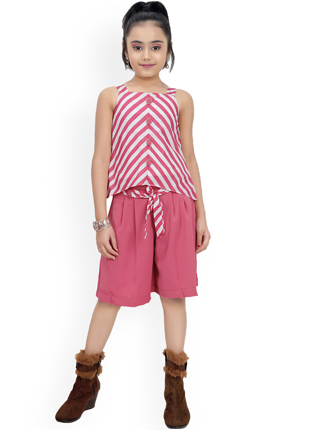 Tiny Girl Girls Pink & White Striped Top with Shorts
