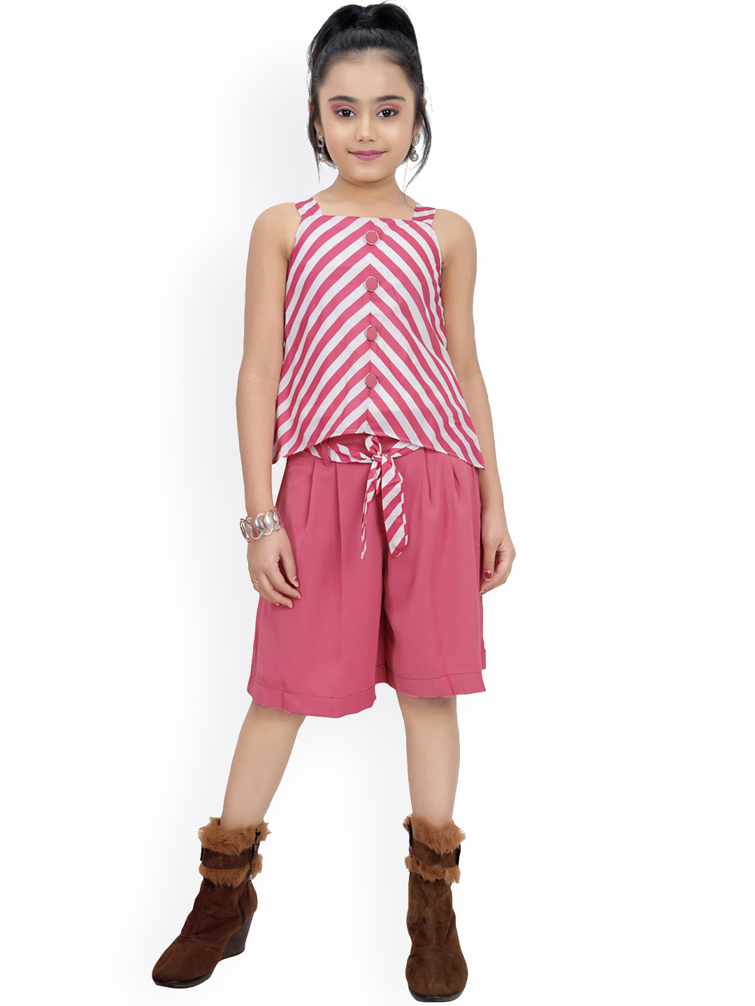 Tiny Girl Girls Pink & White Striped Top with Shorts