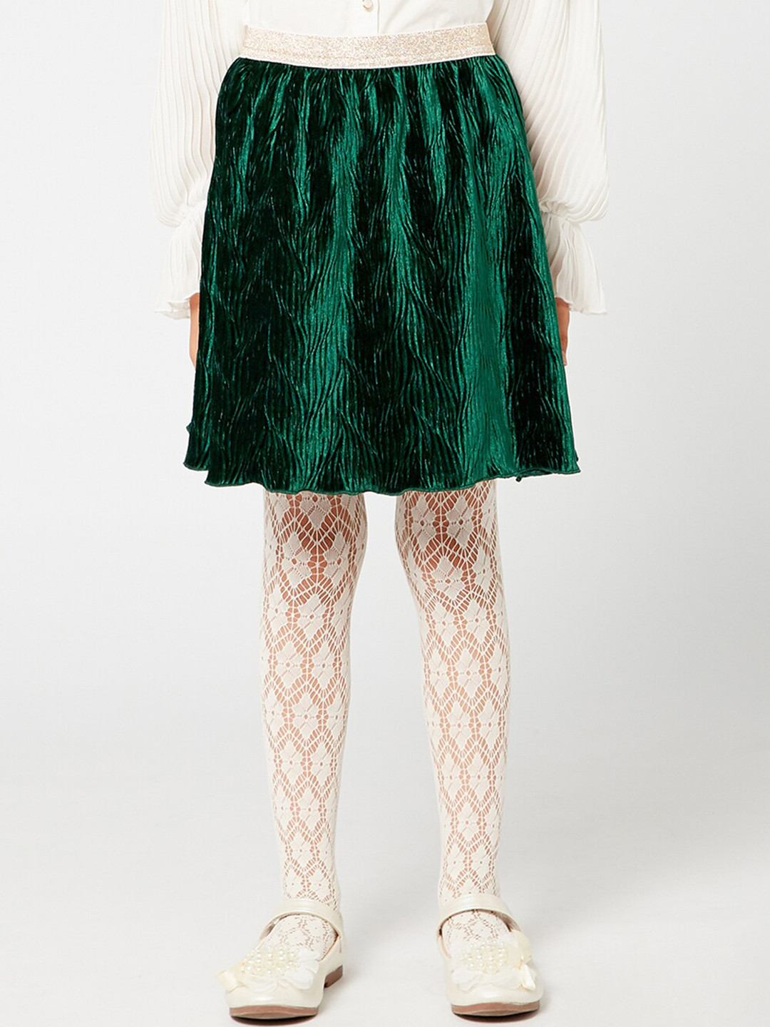 One Friday Girls Green Solid A-Line Knee-Length Skirt