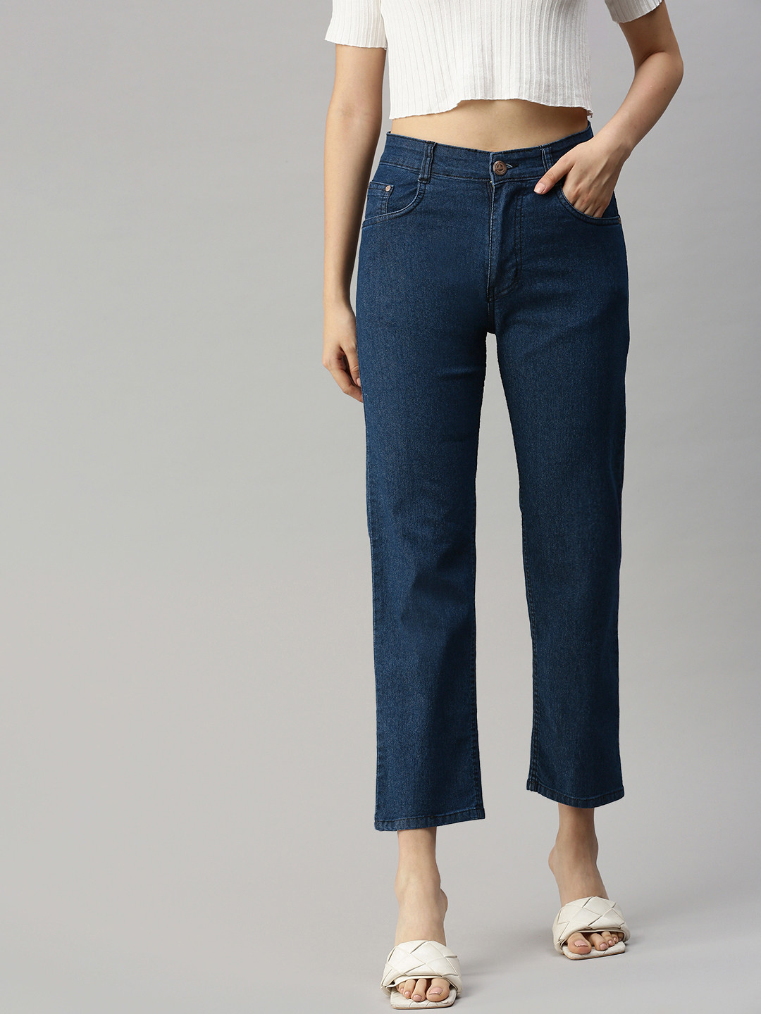 ADBUCKS Women Navy Blue Straight Fit High-Rise Stretchable Jeans