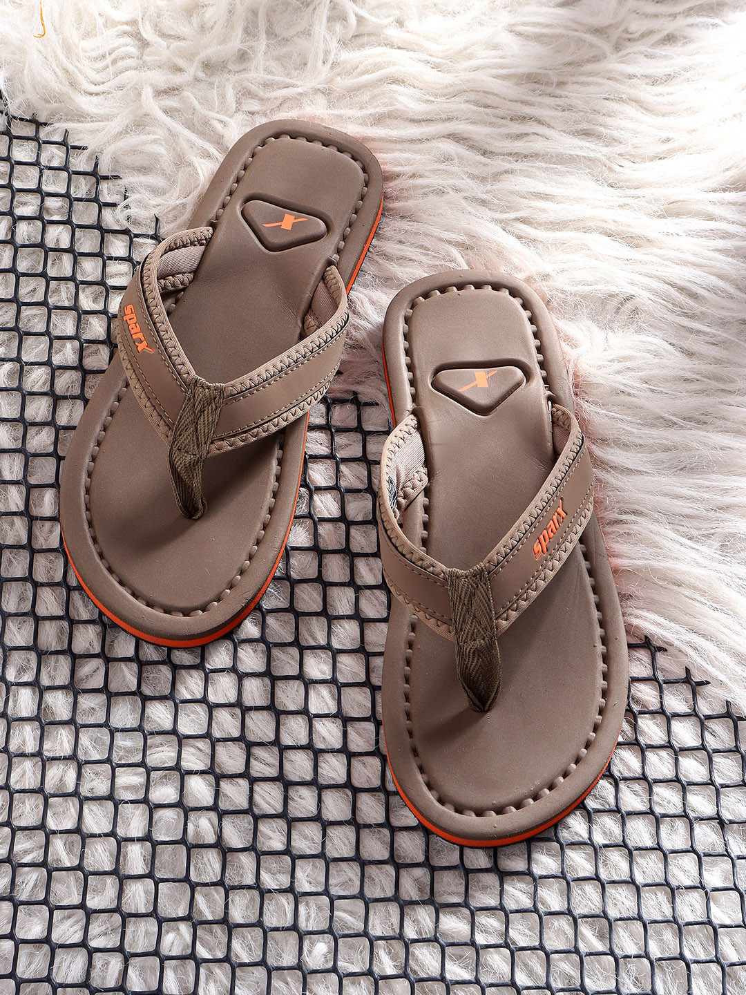 Sparx Men Camel Brown & Orange Thong Flip-Flops