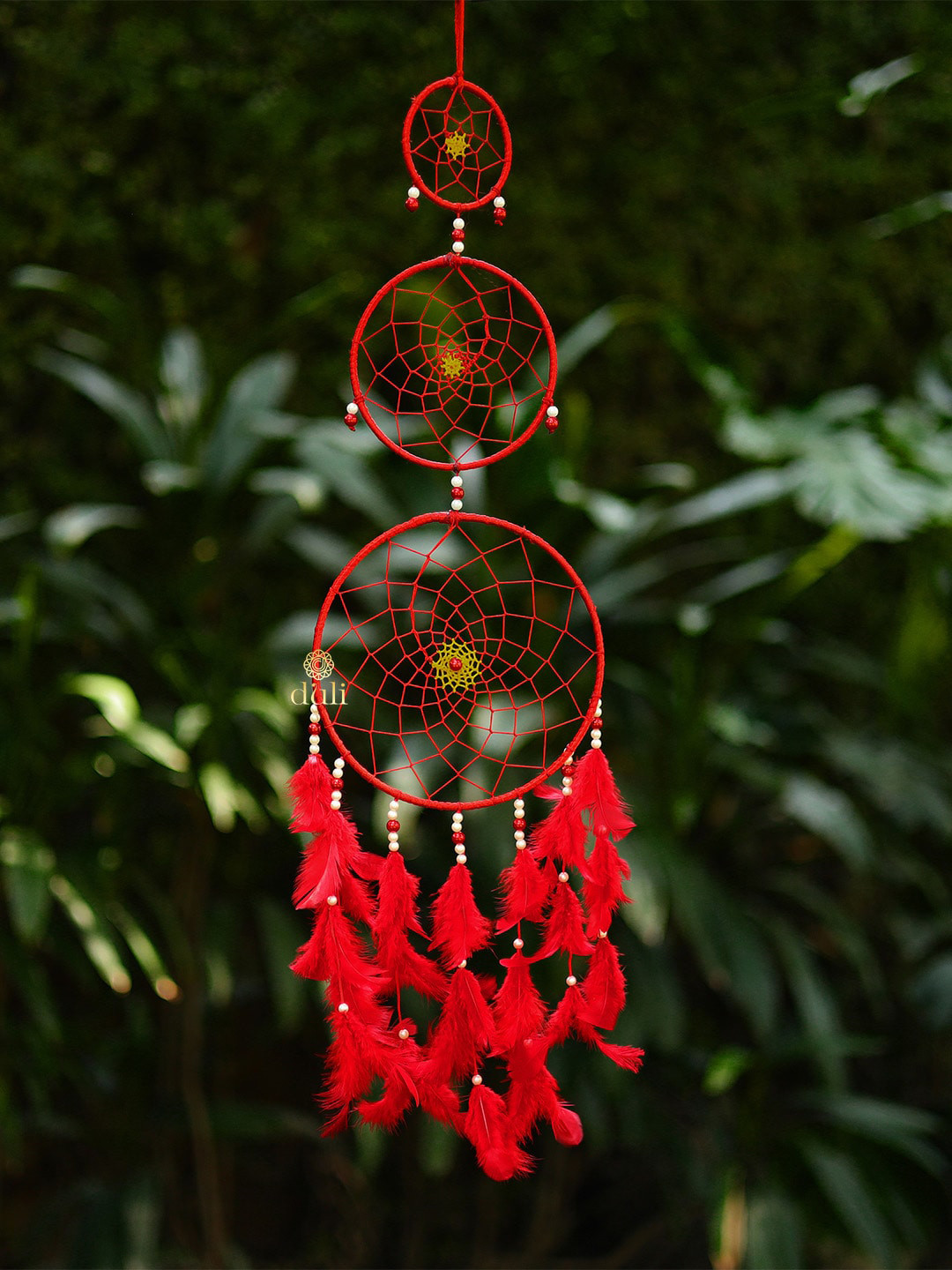 DULI Red Dream Catcher Hanging with Feathers