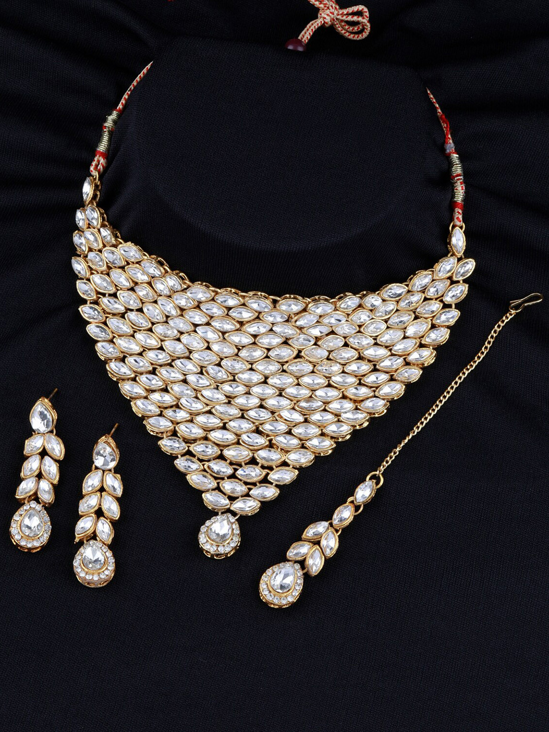 Silver Shine Gold-Plated White Kundan-Studded Jewellery Set